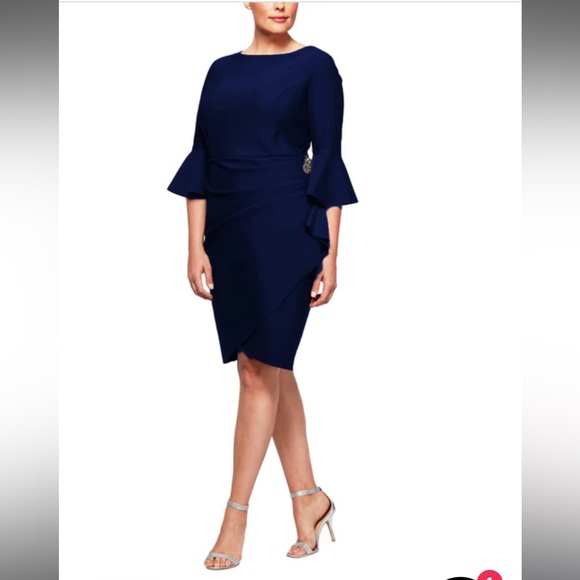 Alex Evenings Dresses & Skirts - NWT ALEX EVENINGS Scuba 3/4 Ruffle Sleeve Dress Navy 14W